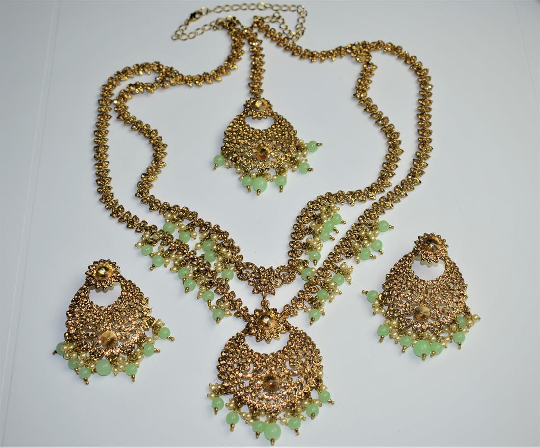 Gold Mala Earrings Tikka Set