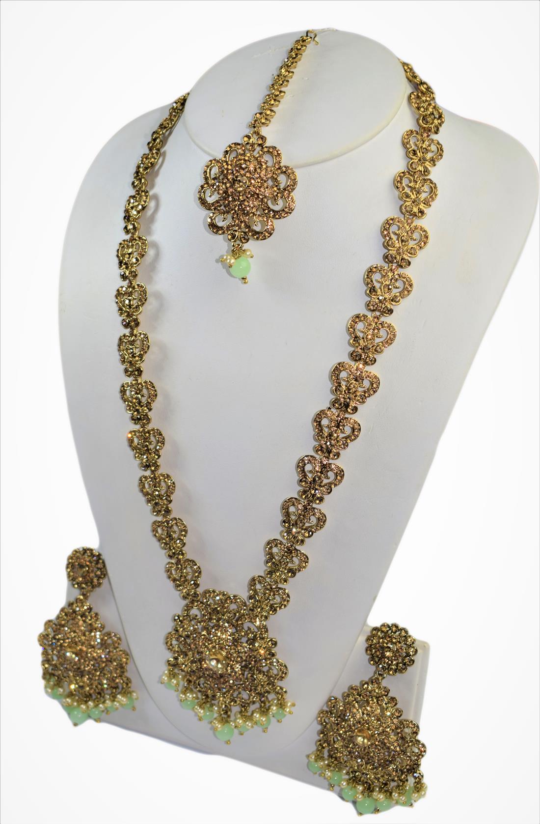 Gold Mala Earrings Tikka Set
