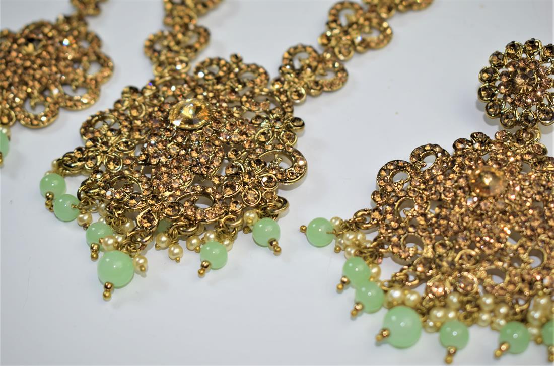 Gold Mala Earrings Tikka Set