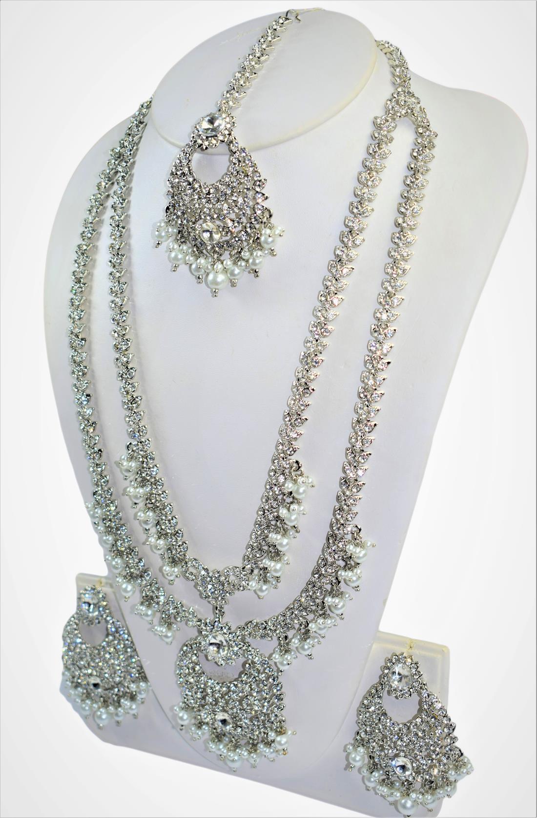 Silver Mala Earrings Tikka Set