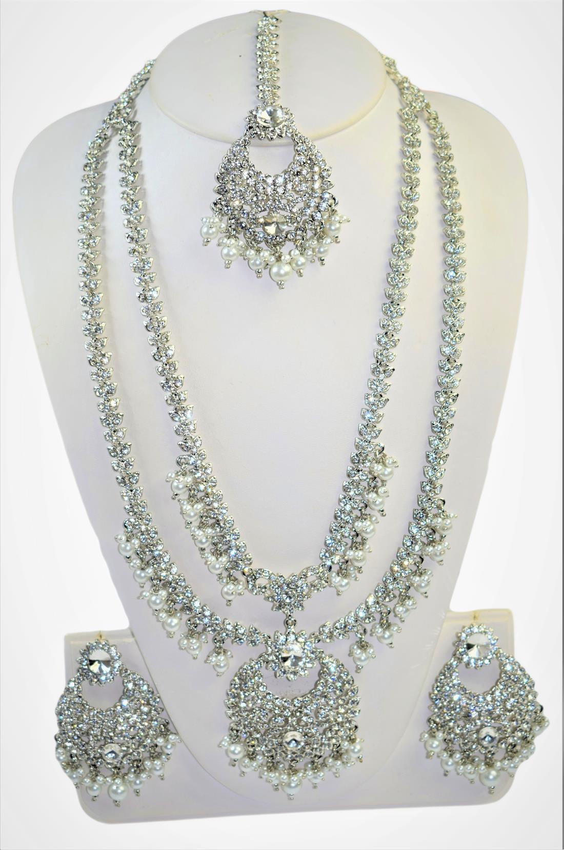 Silver Mala Earrings Tikka Set