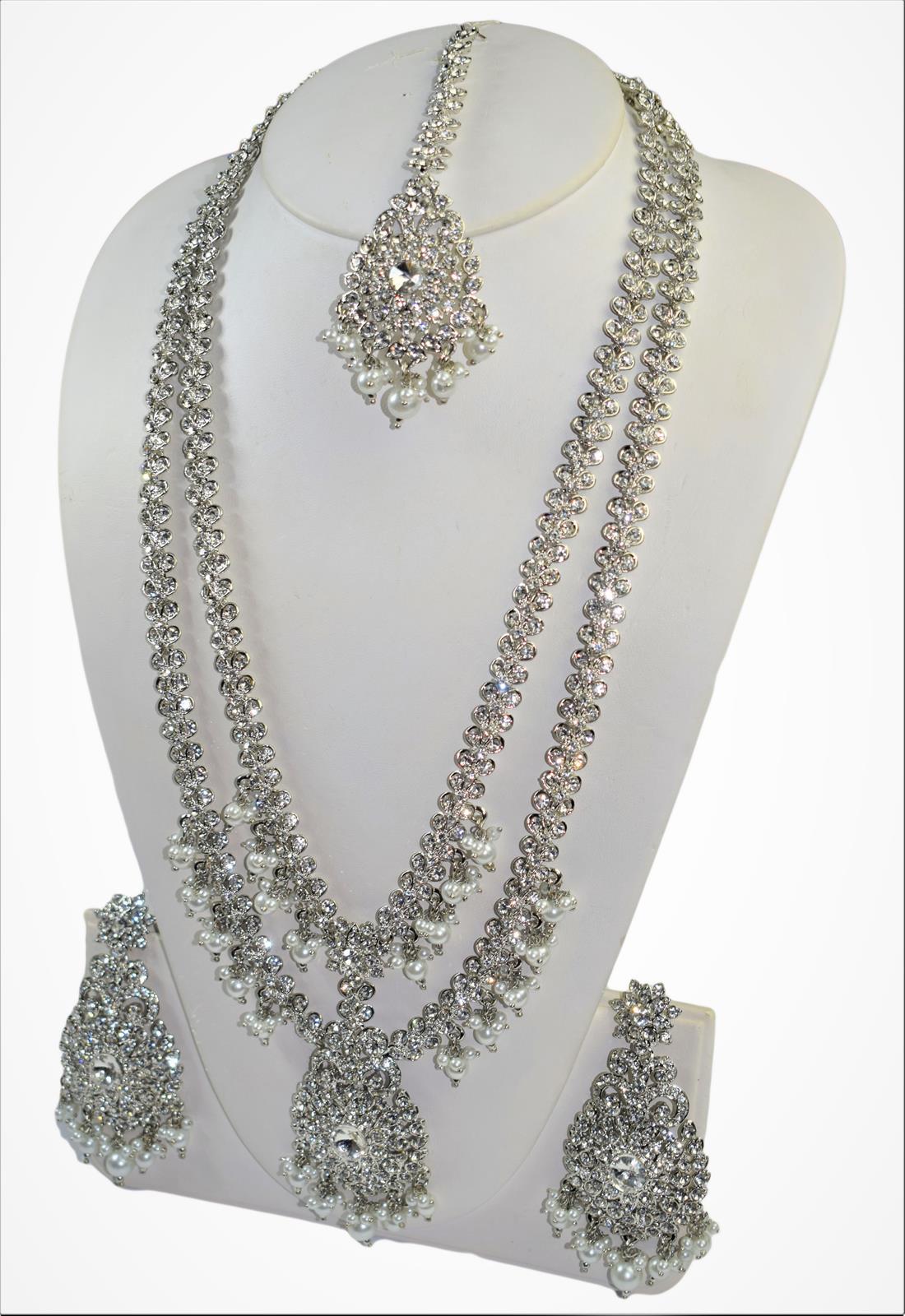 Silver Mala Earrings Tikka Set