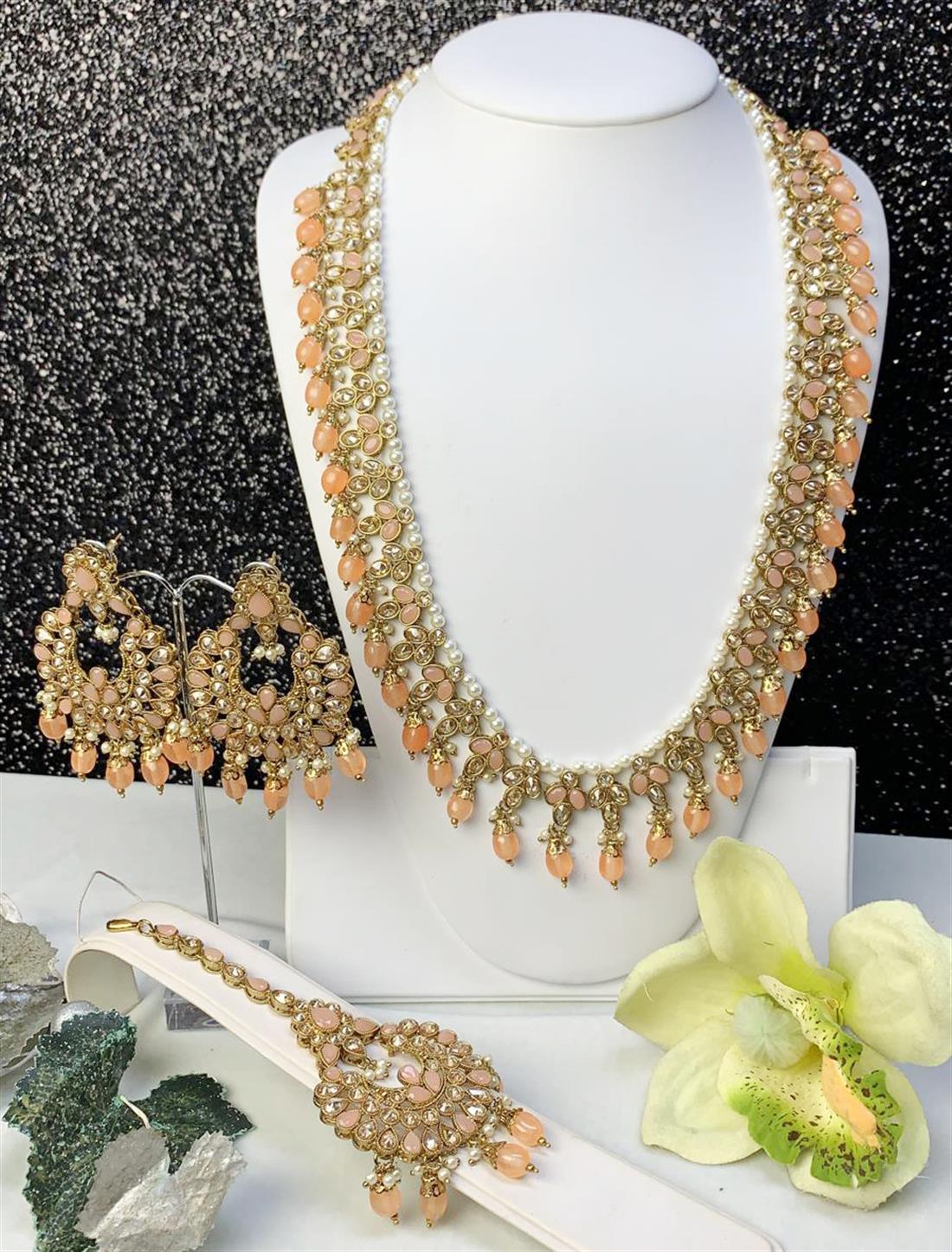 Peach Beaded Necklace Sets
