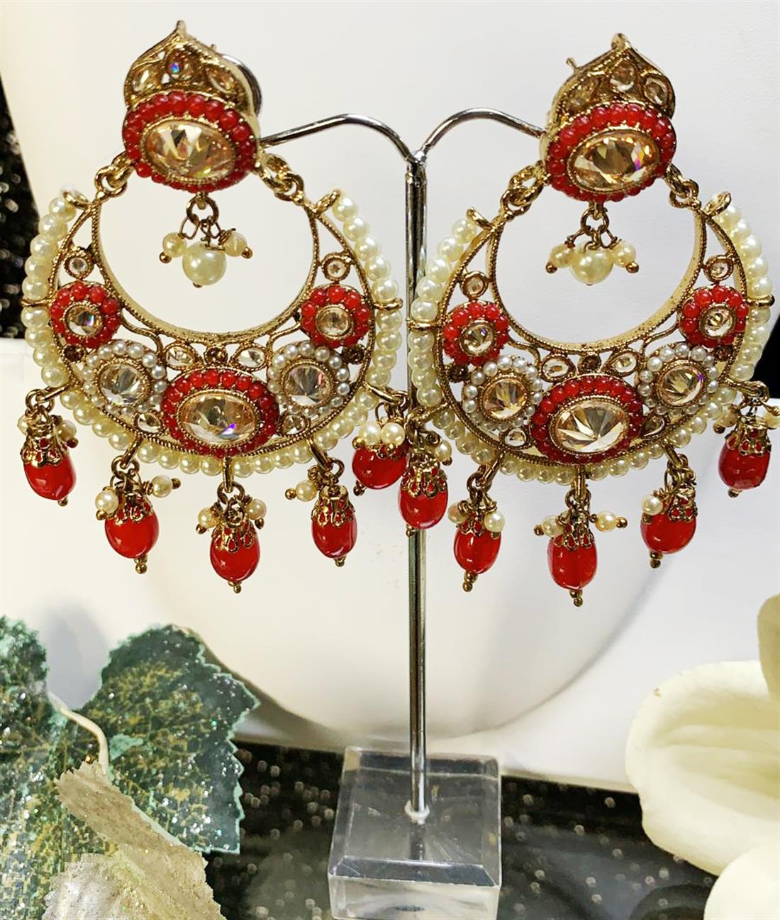 Red Mala Earrings Tikka Set