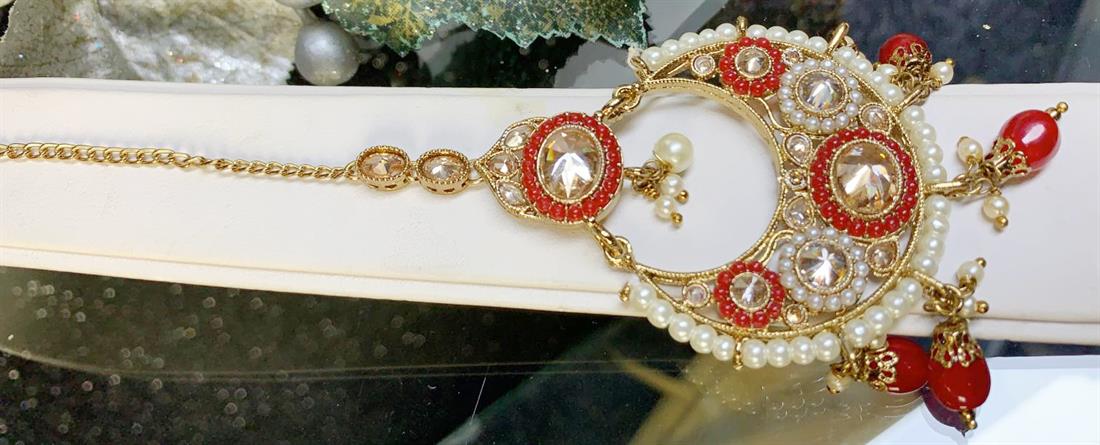 Red Mala Earrings Tikka Set