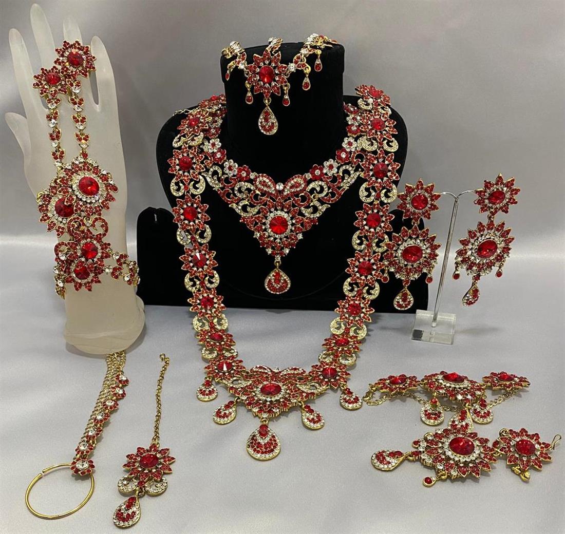 RED & Silver Clearnce Bridal Necklace Set.