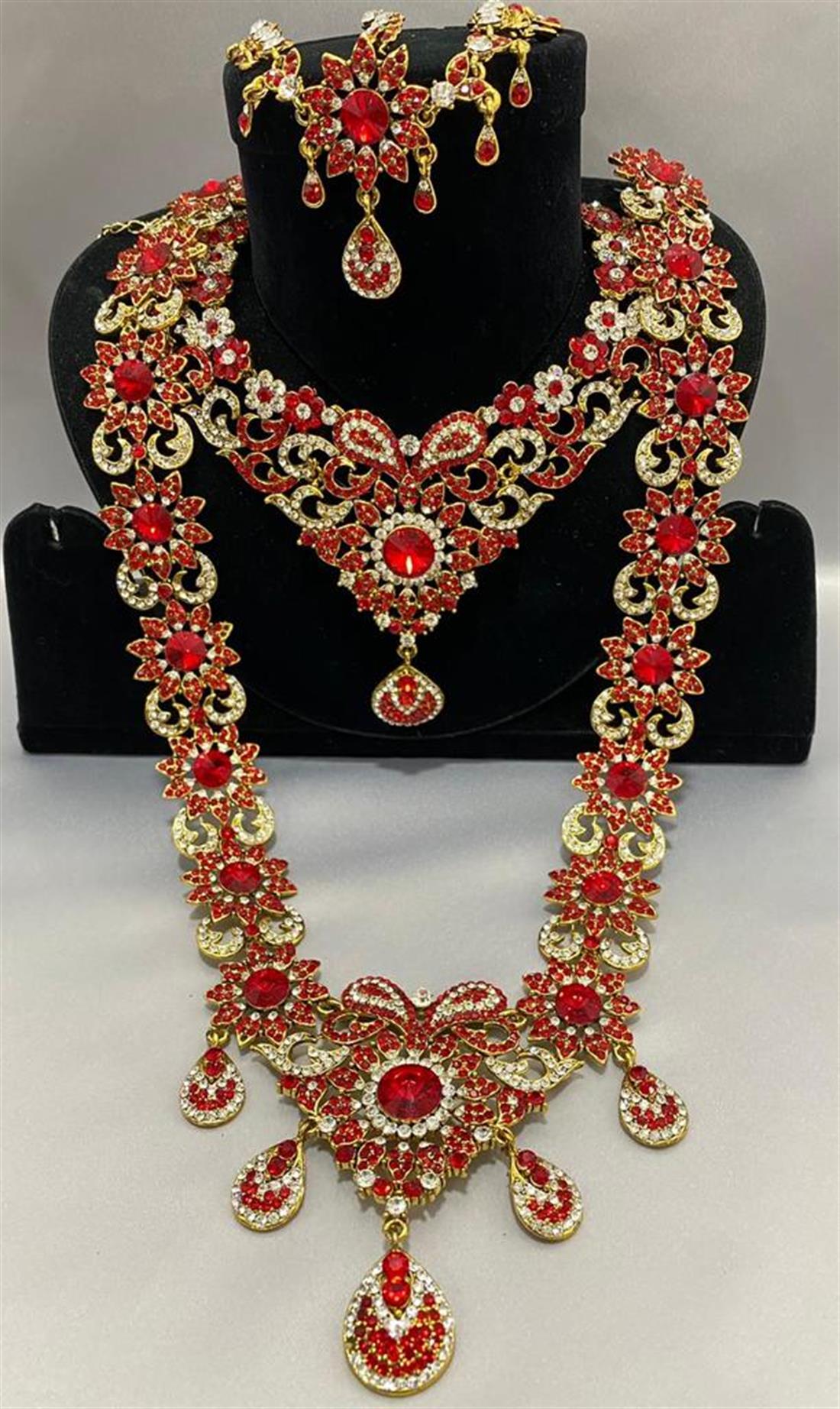 RED & Silver Clearnce Bridal Necklace Set.