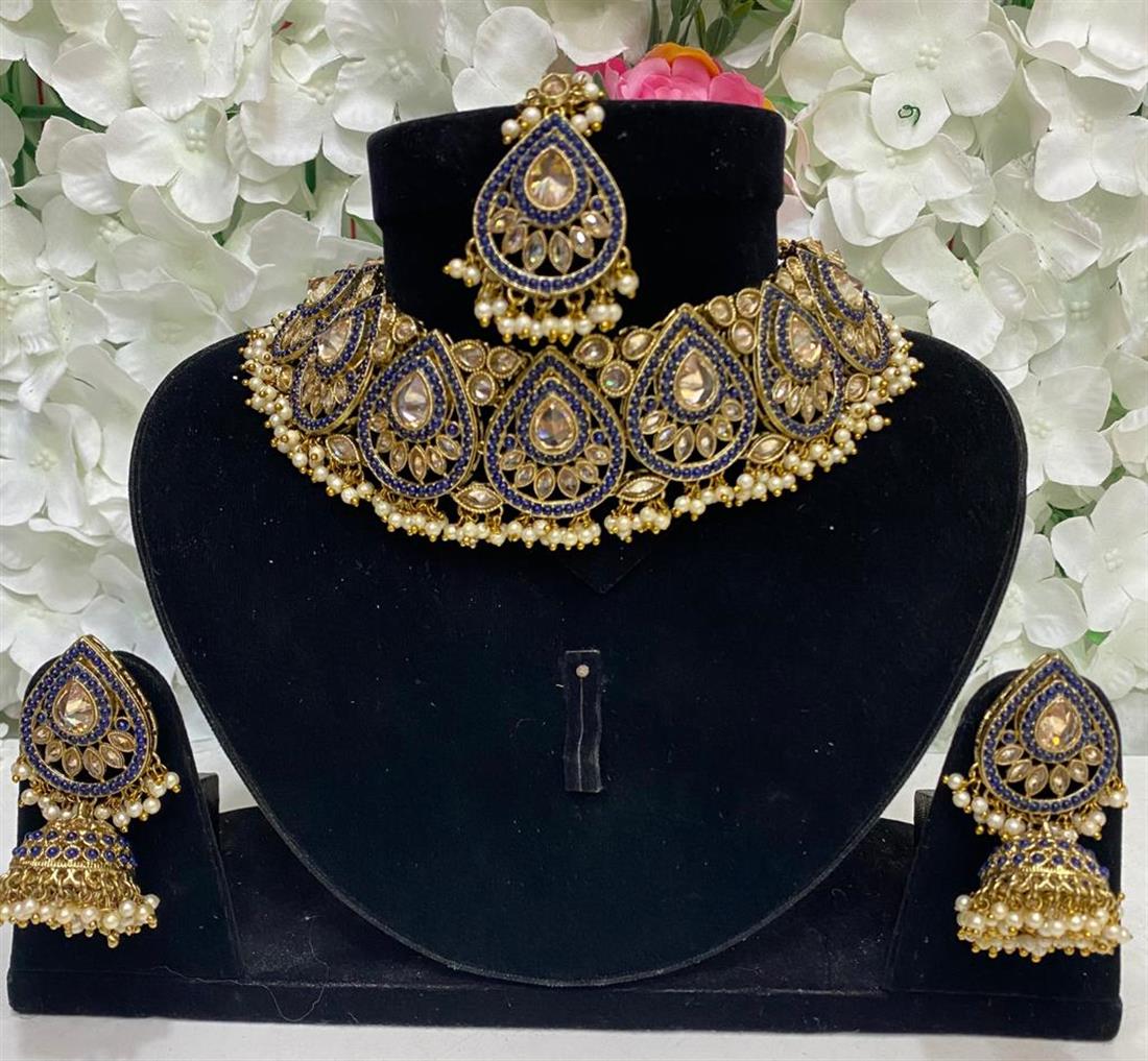 Dark Blue Beaded Necklace Sets