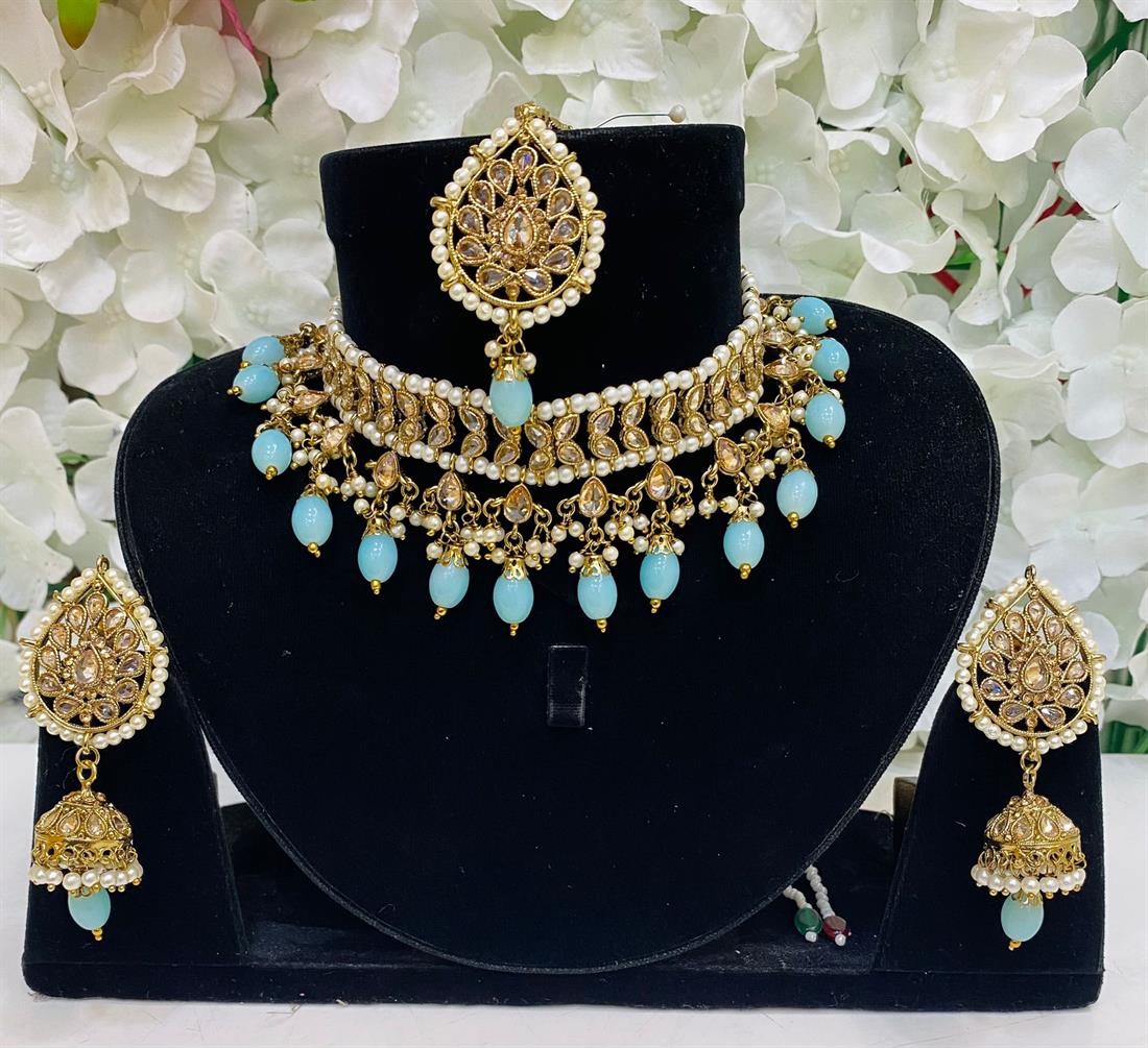 Sky Blue Beaded Necklace Sets