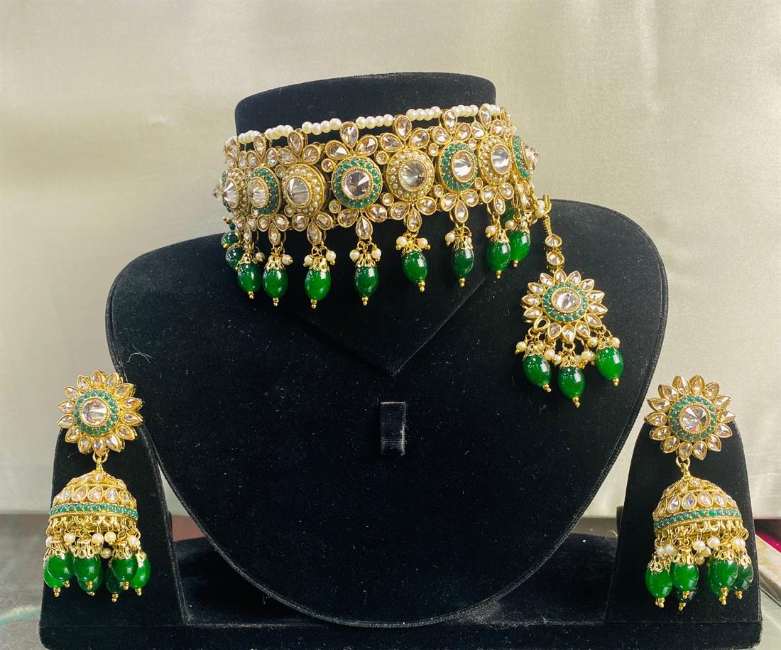 Green Stone Work Necklace Sets