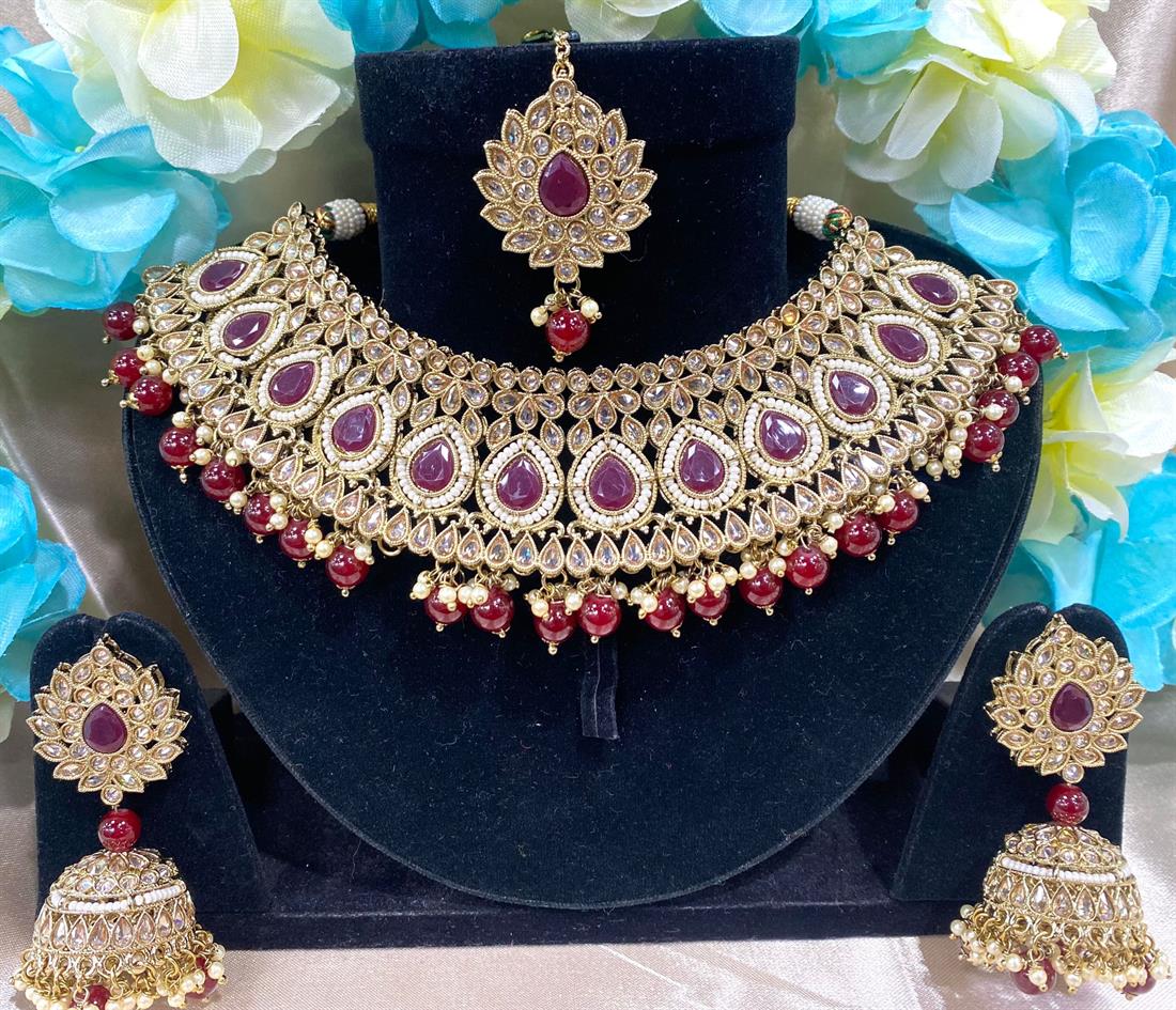 Maroon & Gold Necklace Sets