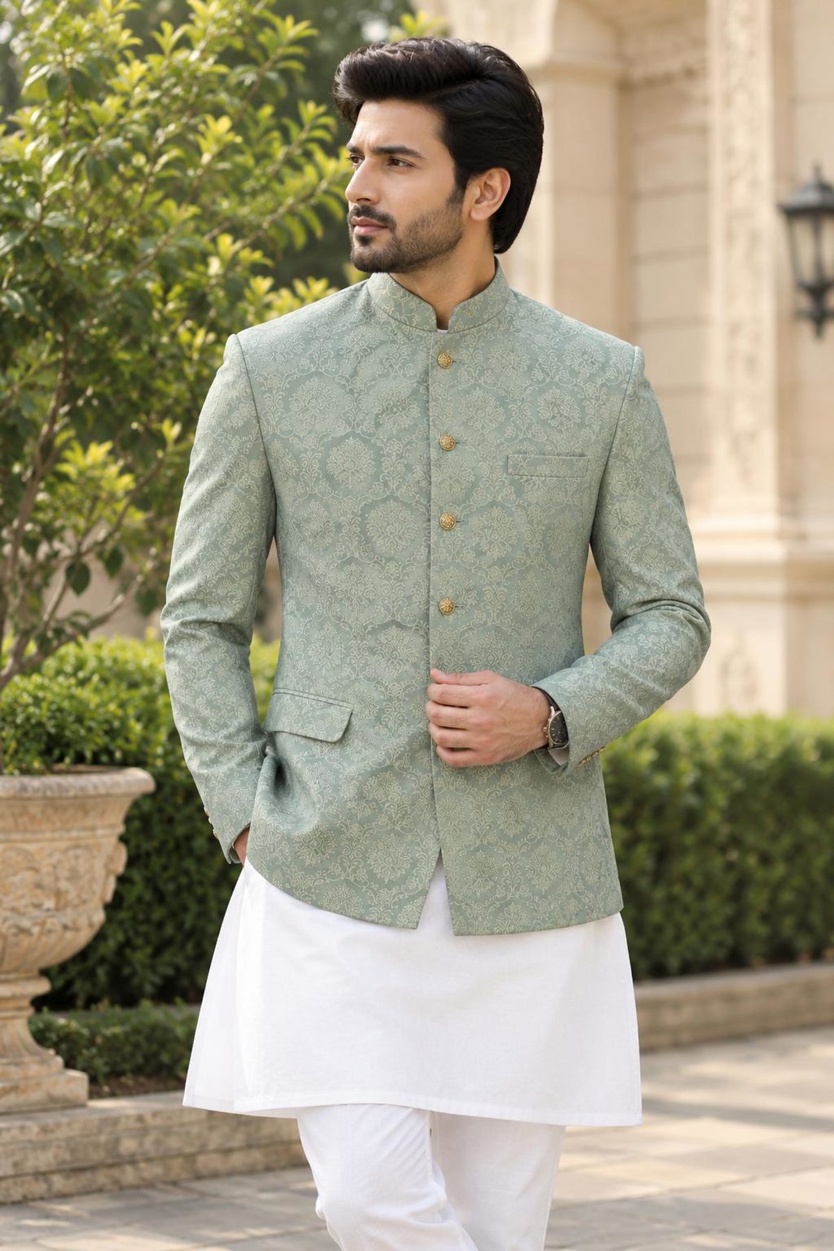 Sage Green Mens Prince Coat