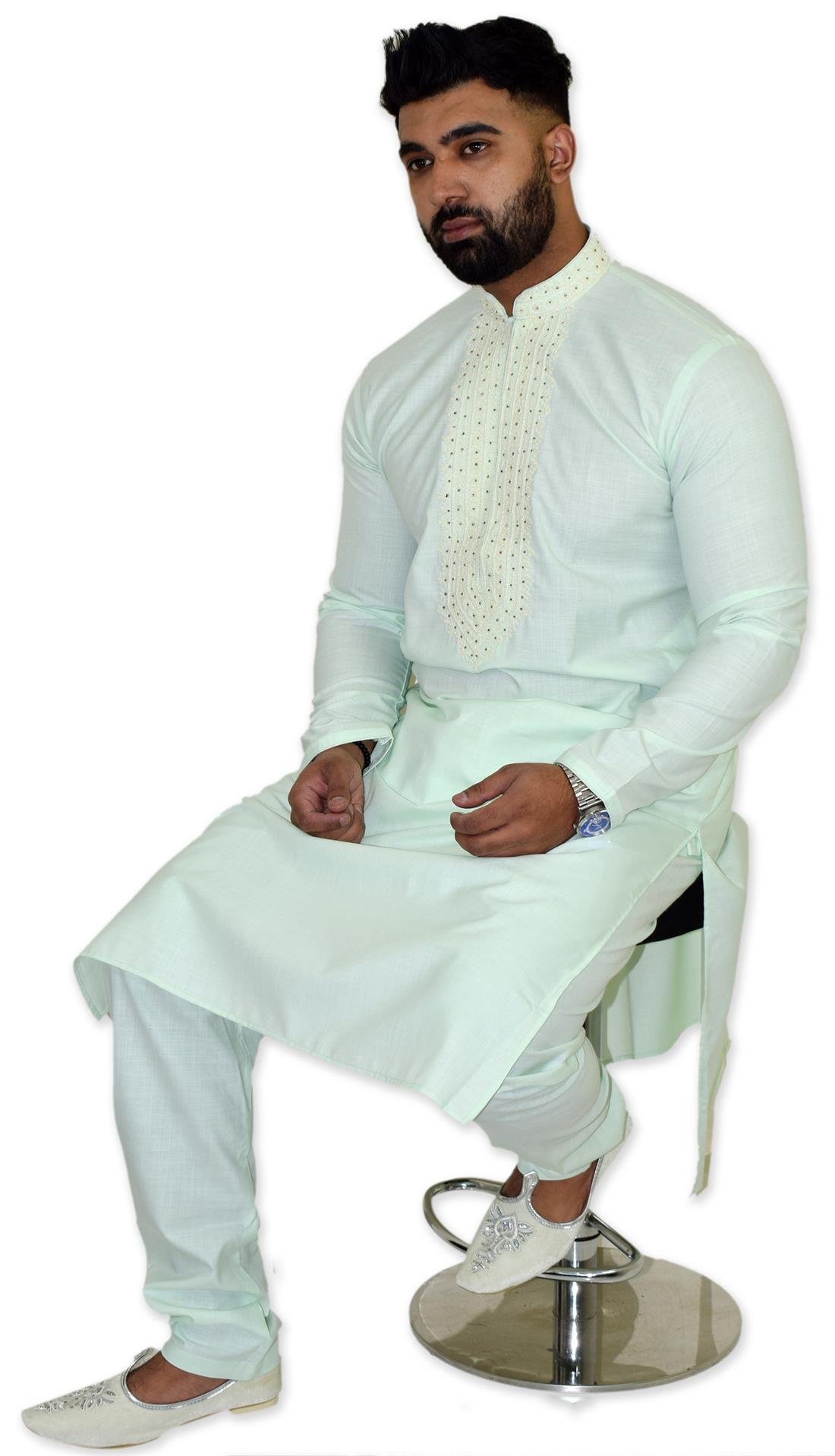 Mint Embroidered Kurta Pajma