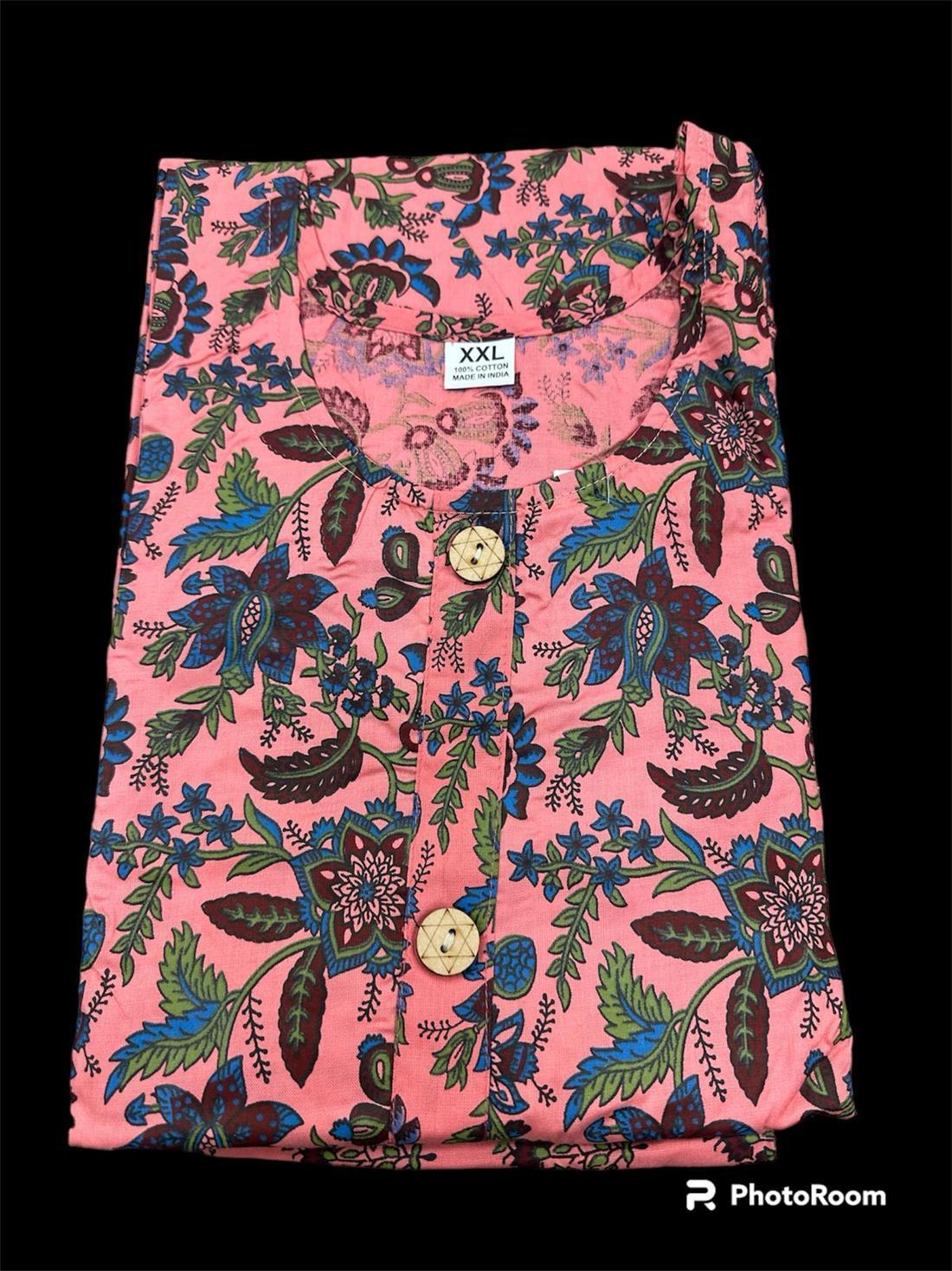 Flamingo Pink Printed 2 Piece Kurta Trouser