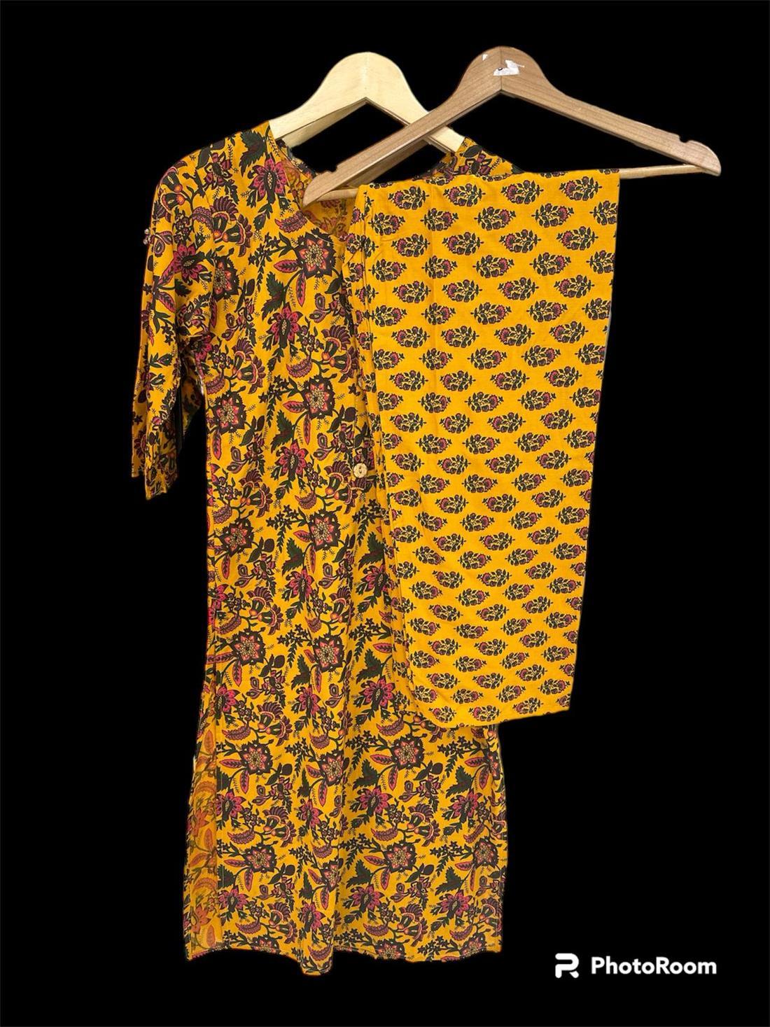 Mustard Printed 2 Piece Kurta Trouser