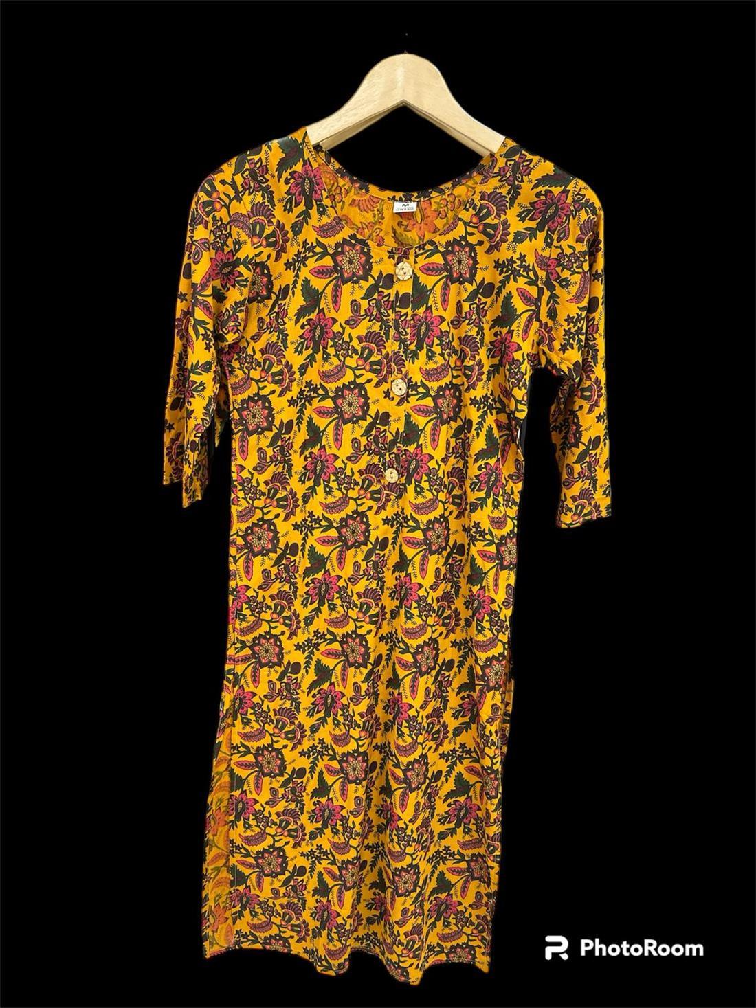 Mustard Printed 2 Piece Kurta Trouser