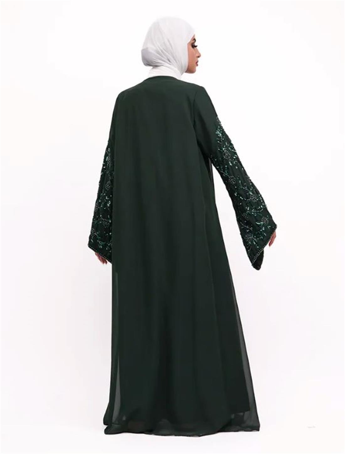 Bottle Green Embroidered Embroided Abaya