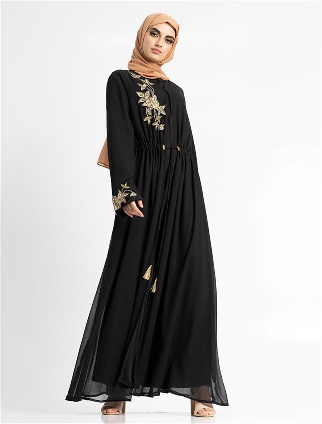 Black Embroidered Chiffon Modestwear