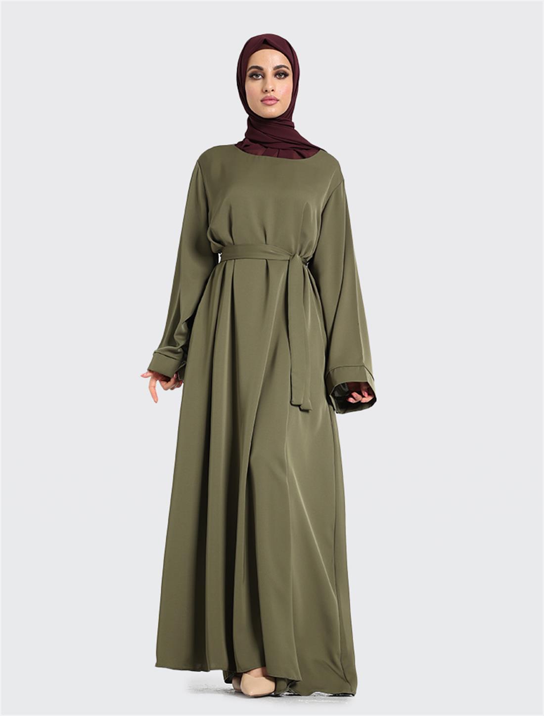 Olive Abaya with A-line Cut and Pockets