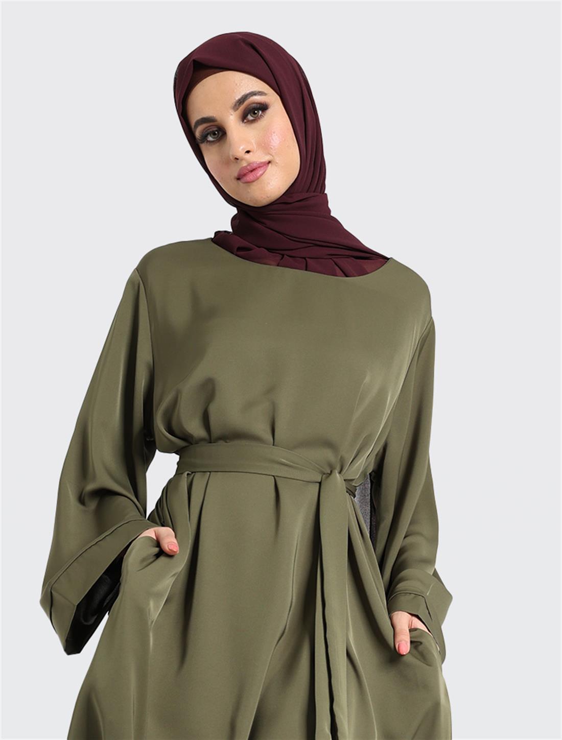 Olive Abaya with A-line Cut and Pockets