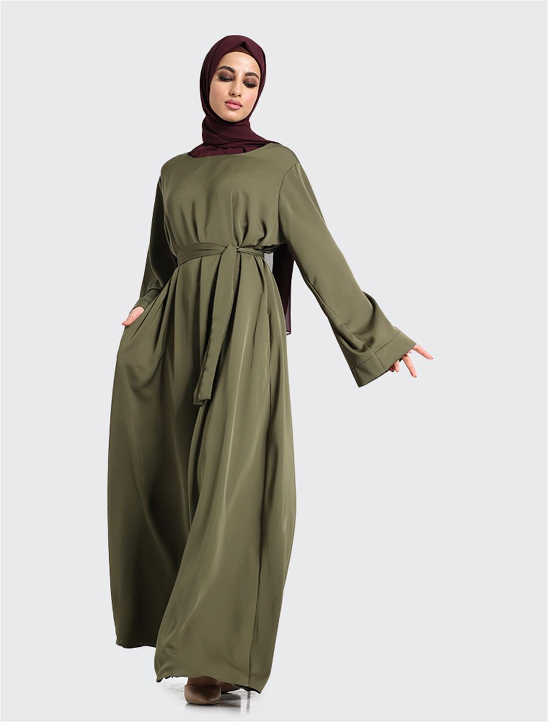 Olive Abaya with A-line Cut and Pockets
