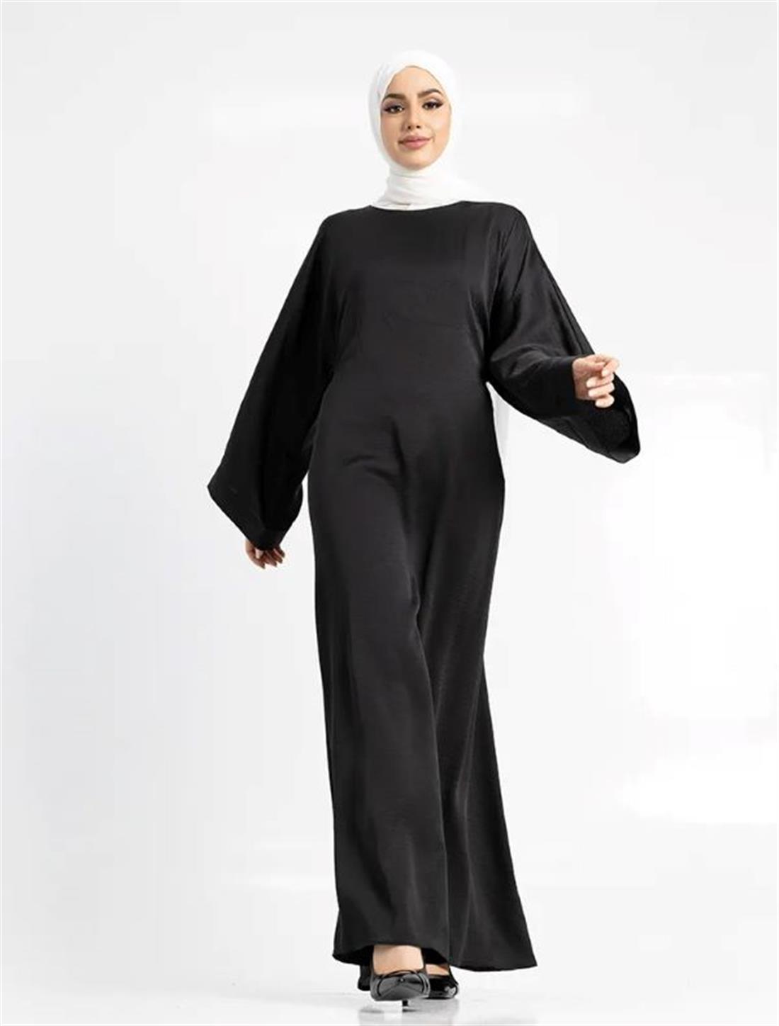 Black Beautiful Kareb Silk Abaya with Round Neckline