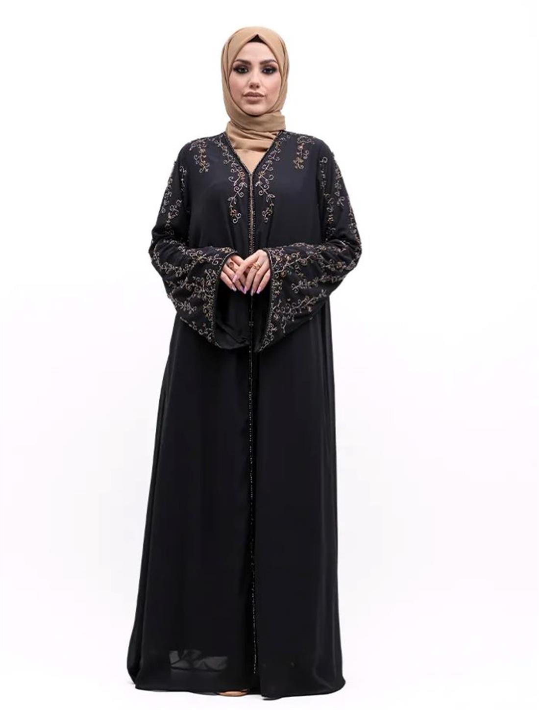 Black Embroidered Embroided Abaya
