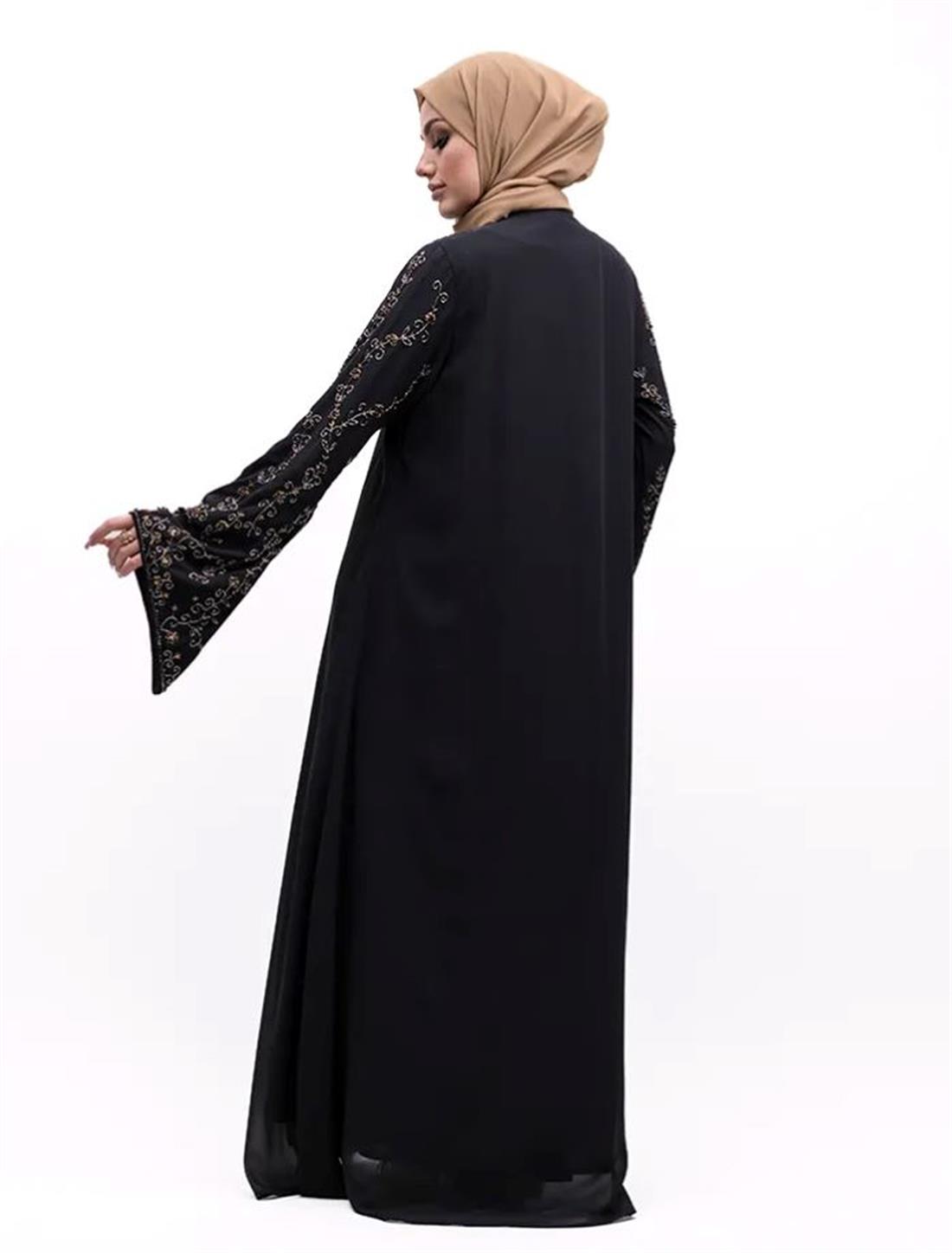 Black Embroidered Embroided Abaya