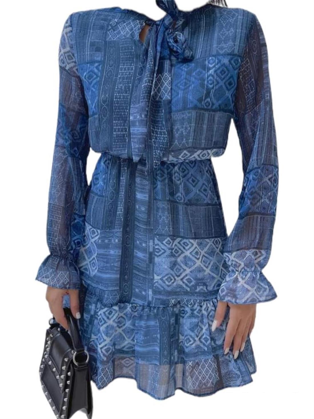 Blue Printed Chiffon Modestwear