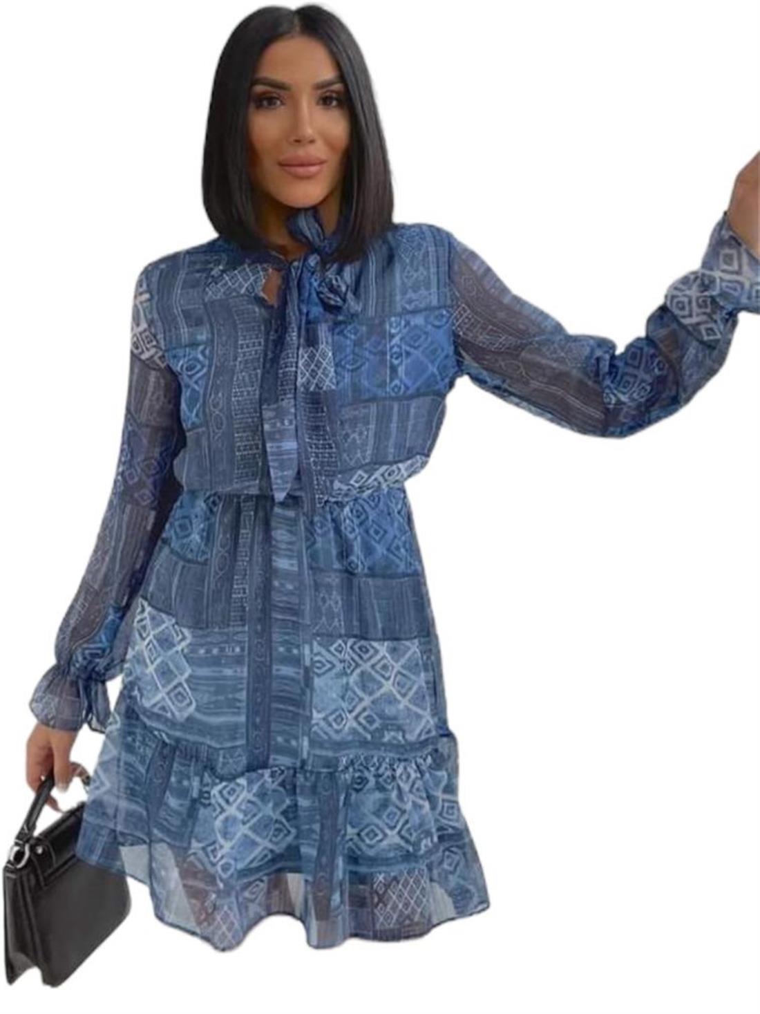 Blue Printed Chiffon Modestwear