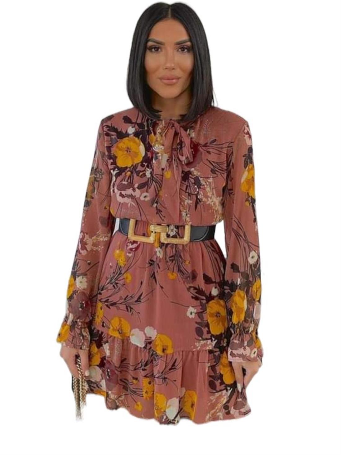 Brick Red Printed Chiffon Modestwear