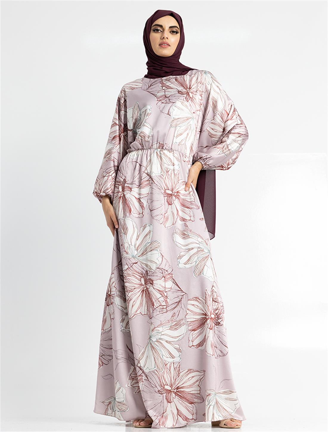 Dusky Pink Maxi Dress with Mandarin Collar and Belt