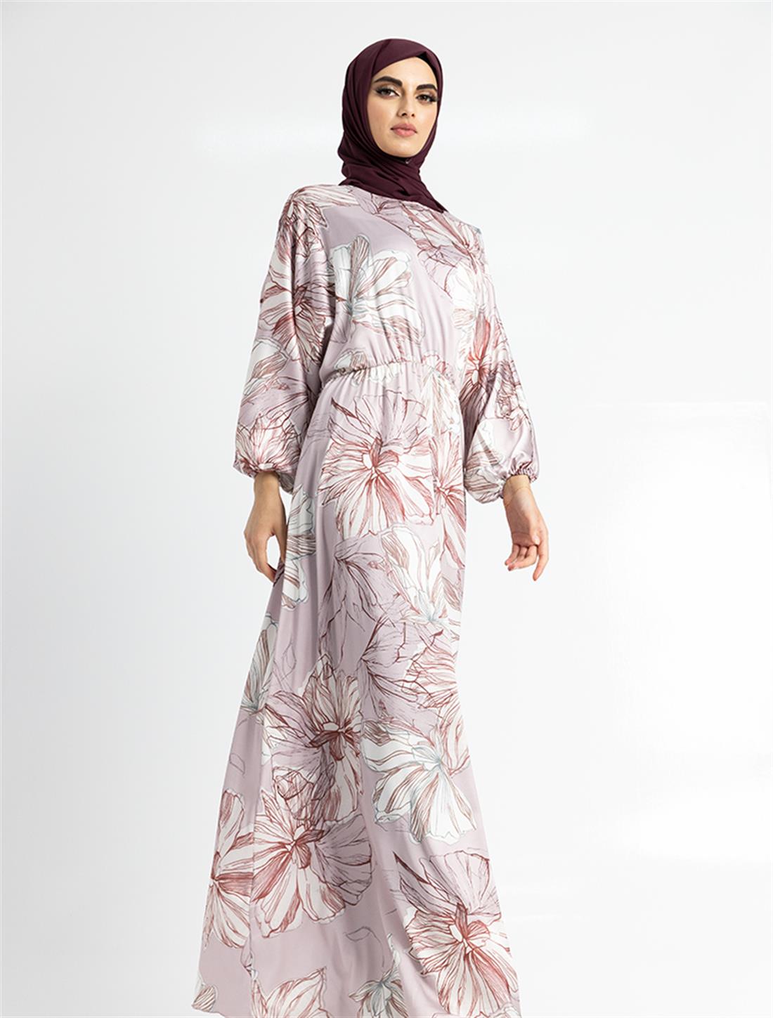 Dusky Pink Maxi Dress with Mandarin Collar and Belt