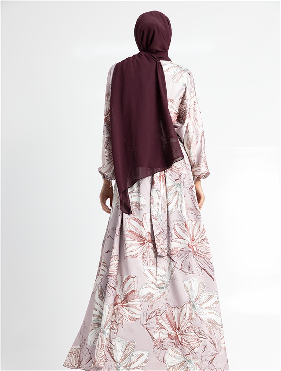 Dusky Pink Maxi Dress with Mandarin Collar and Belt