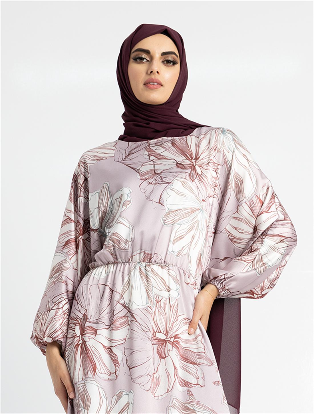 Dusky Pink Maxi Dress with Mandarin Collar and Belt