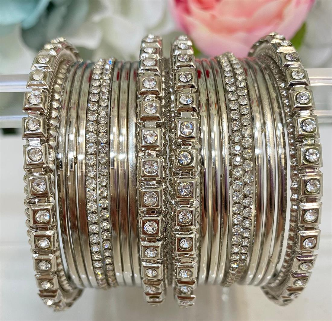 Silver & Antique Grey Embroidered Bangles