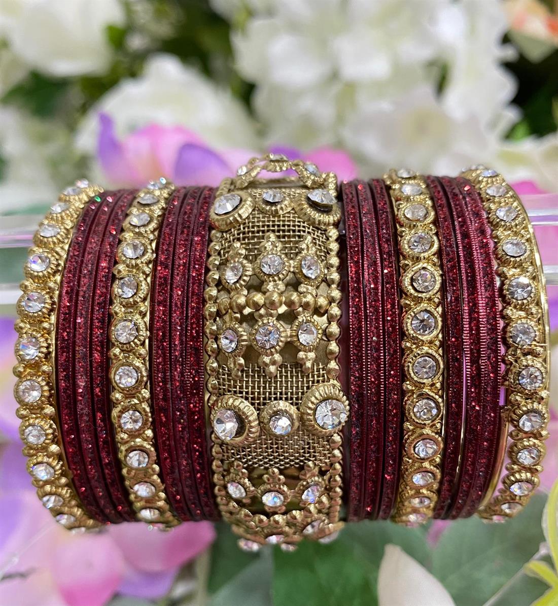 Maroon & Gold Embroidered Bangles