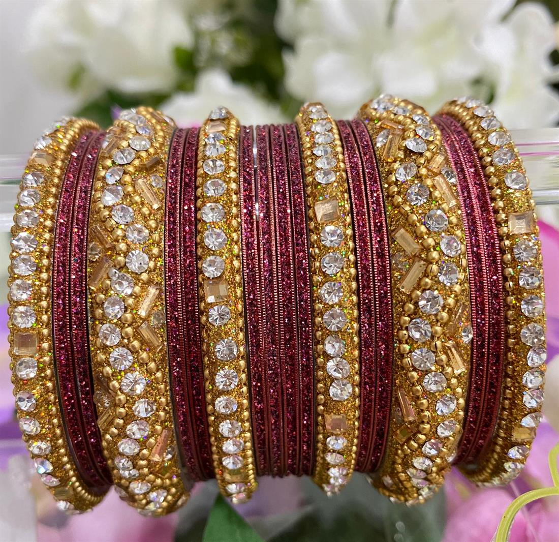Gold & Maroon Embroidered Bangles