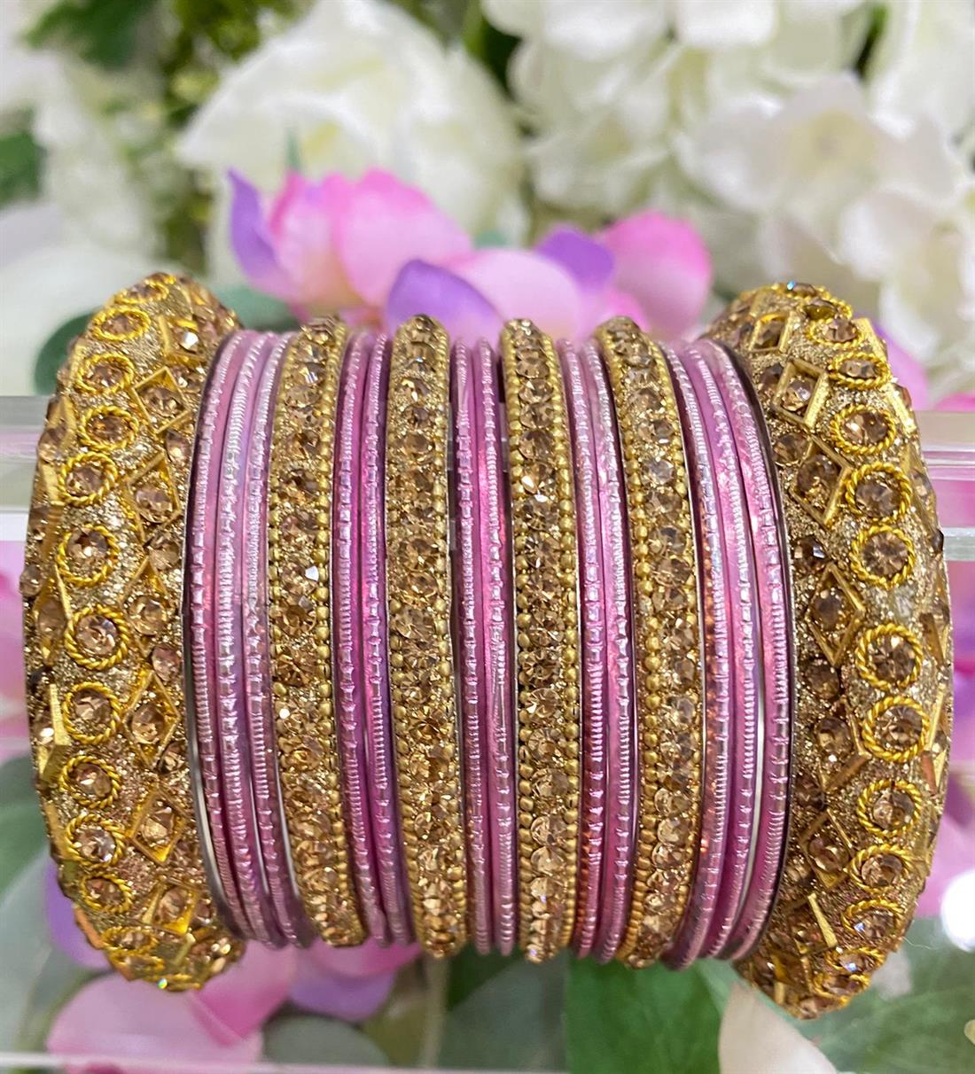 Pink & Gold Embroidered Bangles