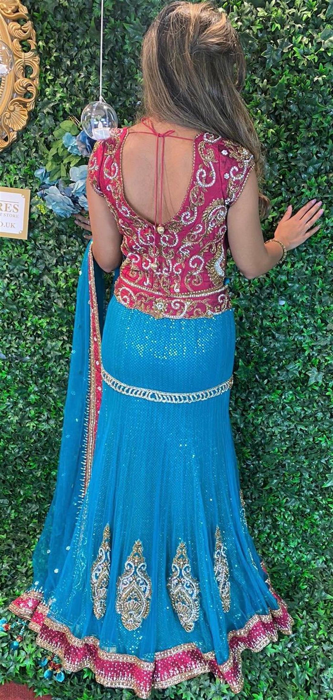 Teal & Majenta Sequinned Silk Lehenga Bridal Partywear