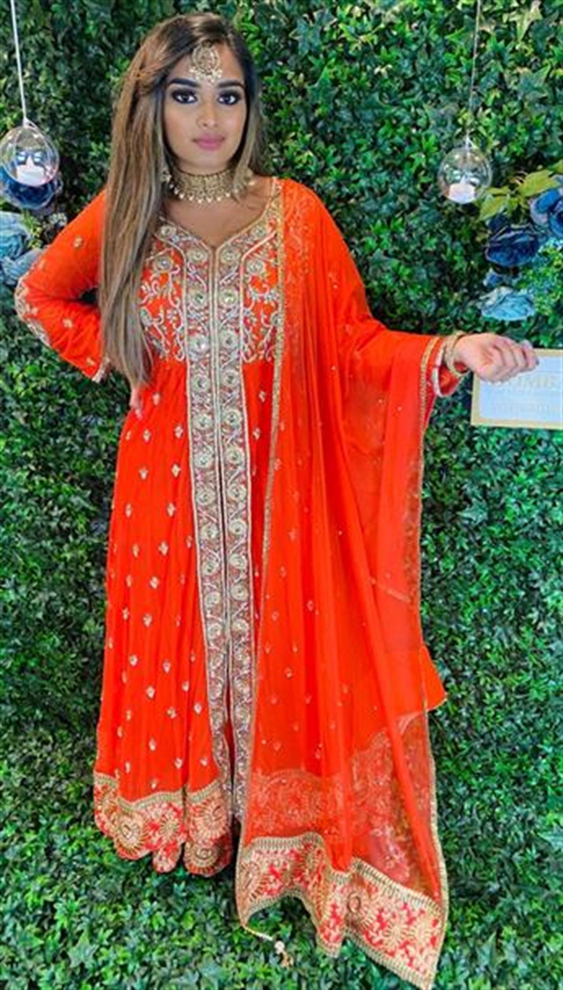 Orange Stone Work Bridal Partywear