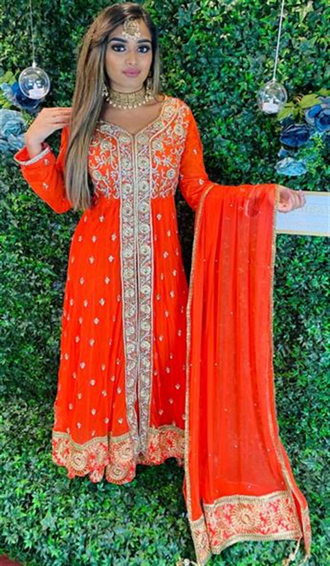 Orange Stone Work Bridal Partywear