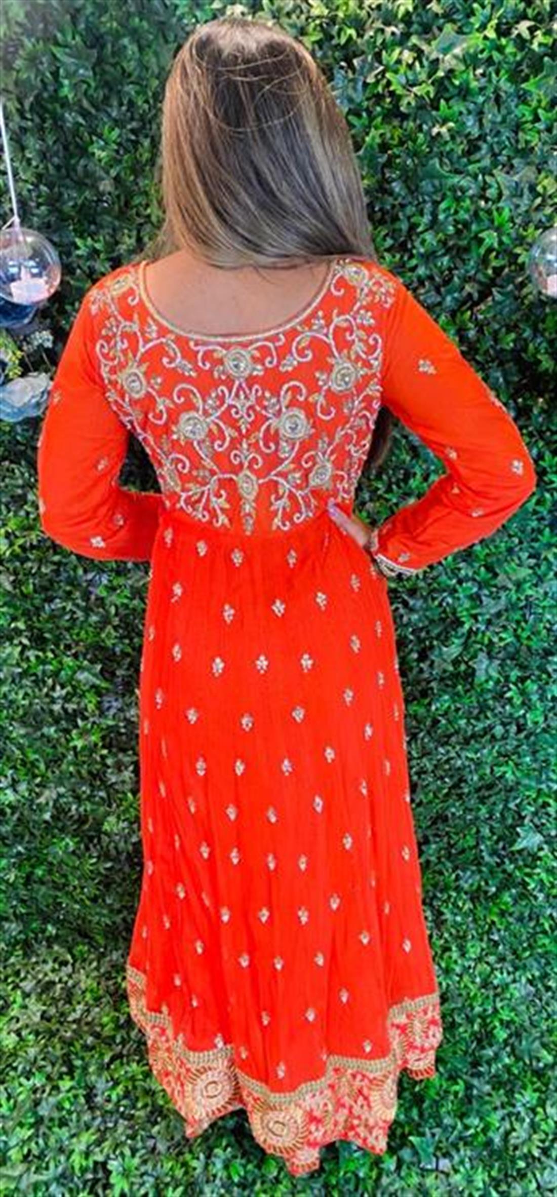 Orange Stone Work Bridal Partywear