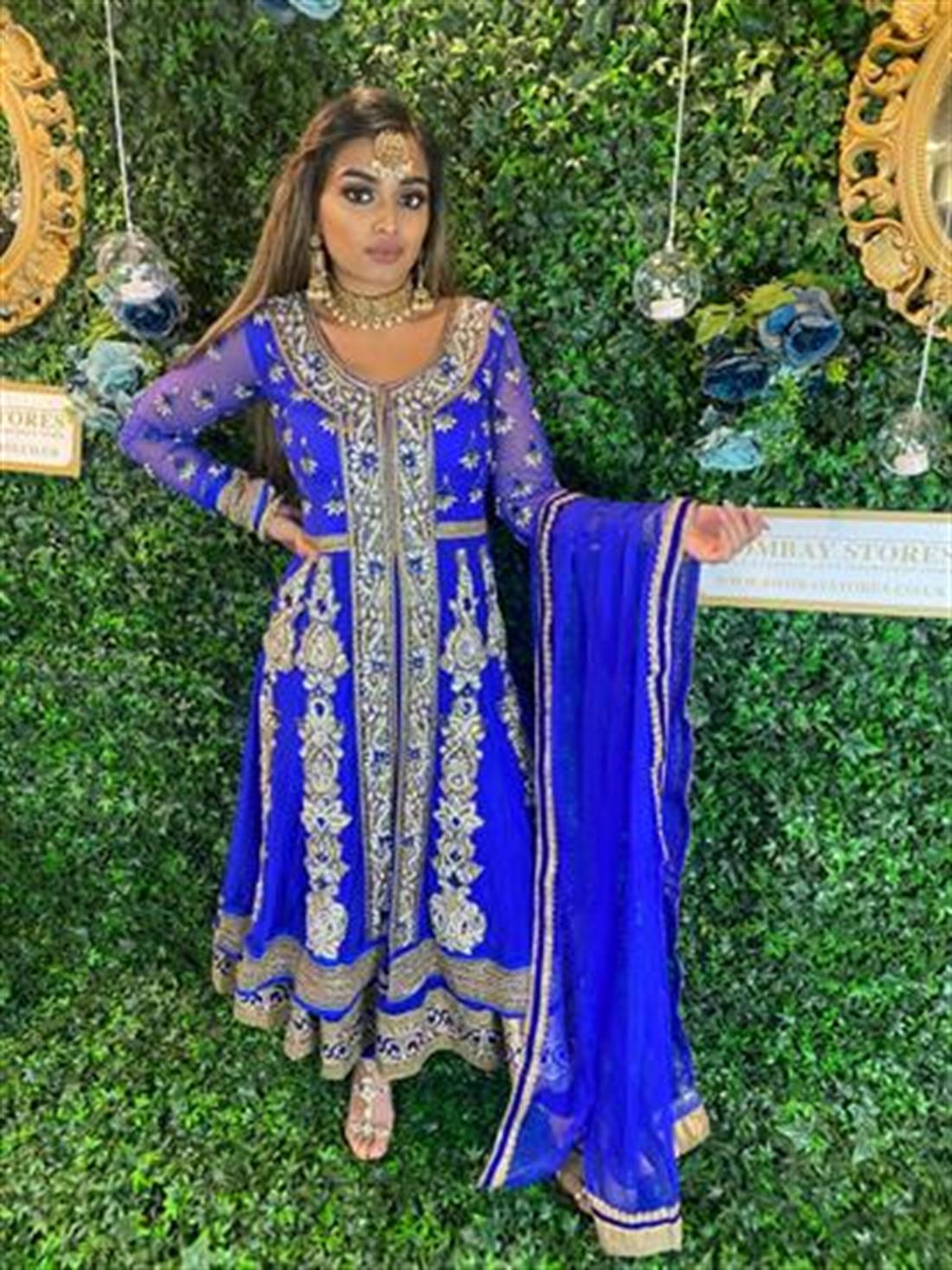 Royal Blue Stone Work Bridal Partywear