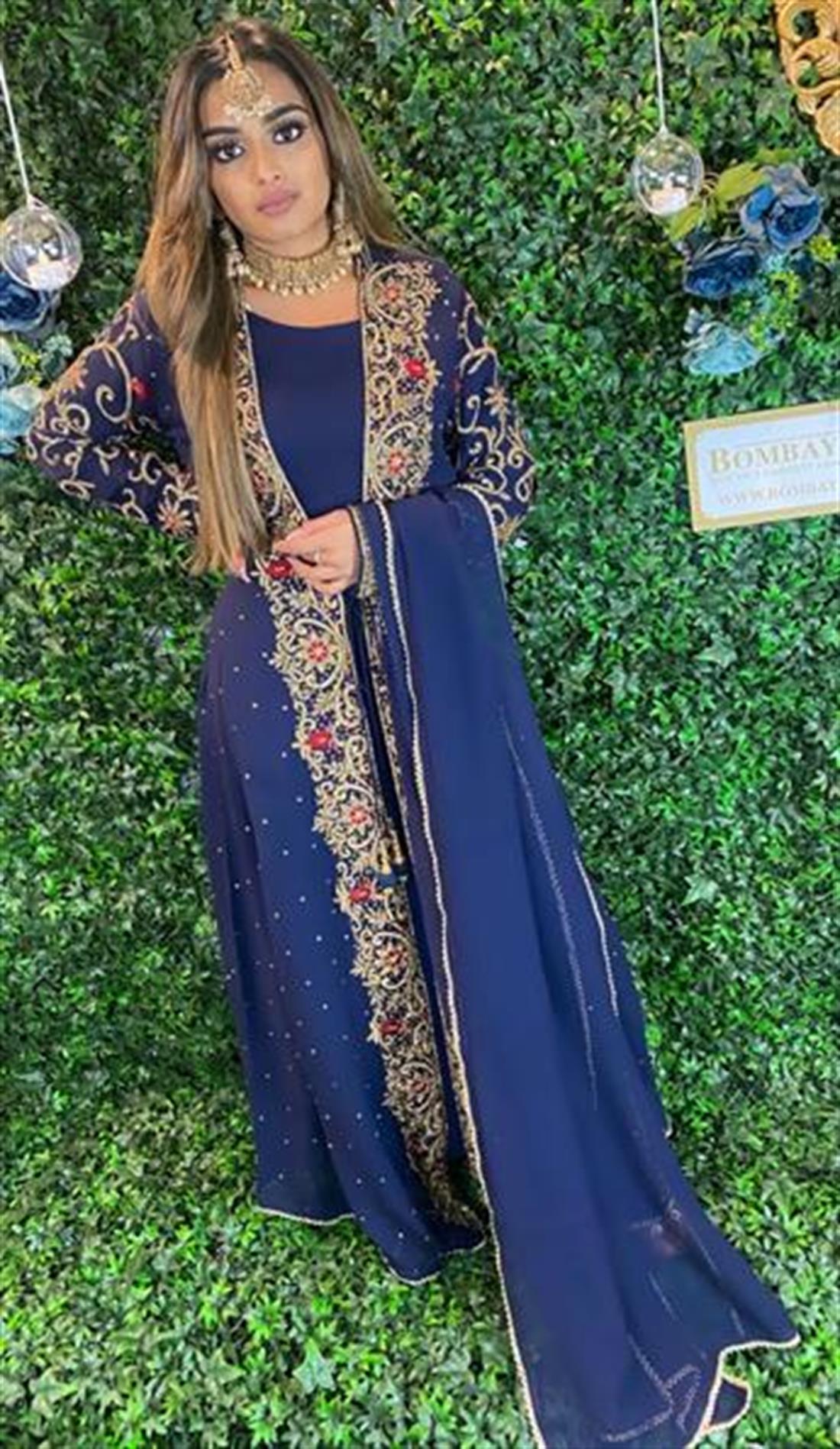 Navy Stone Work Maxi Bridal Partywear