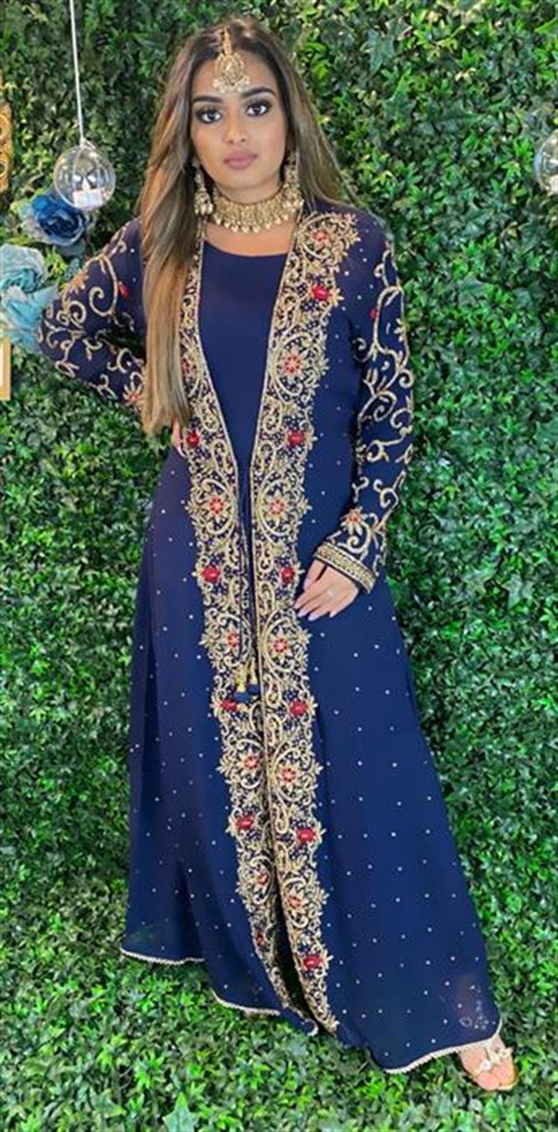 Navy Stone Work Maxi Bridal Partywear