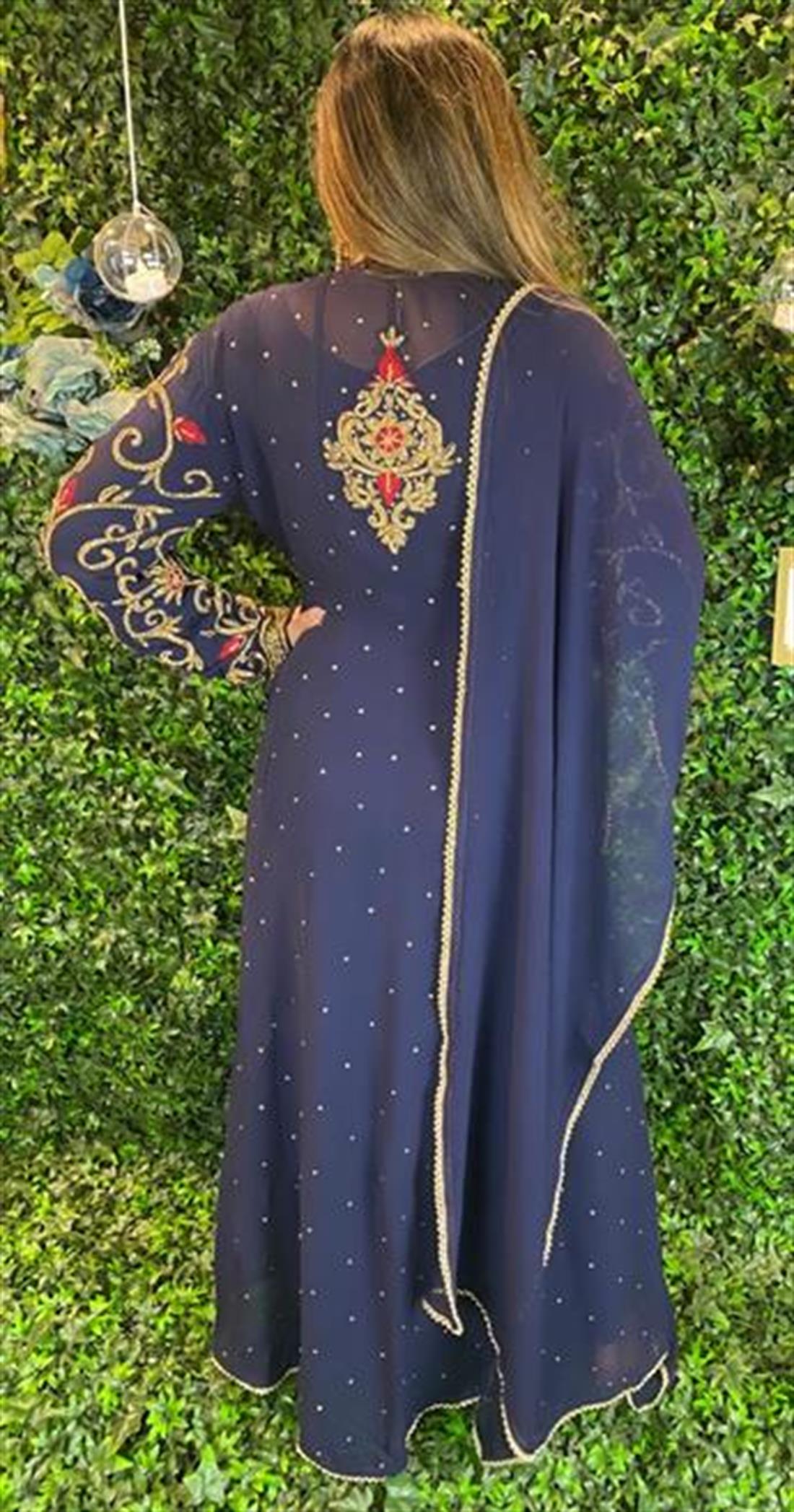 Navy Stone Work Maxi Bridal Partywear