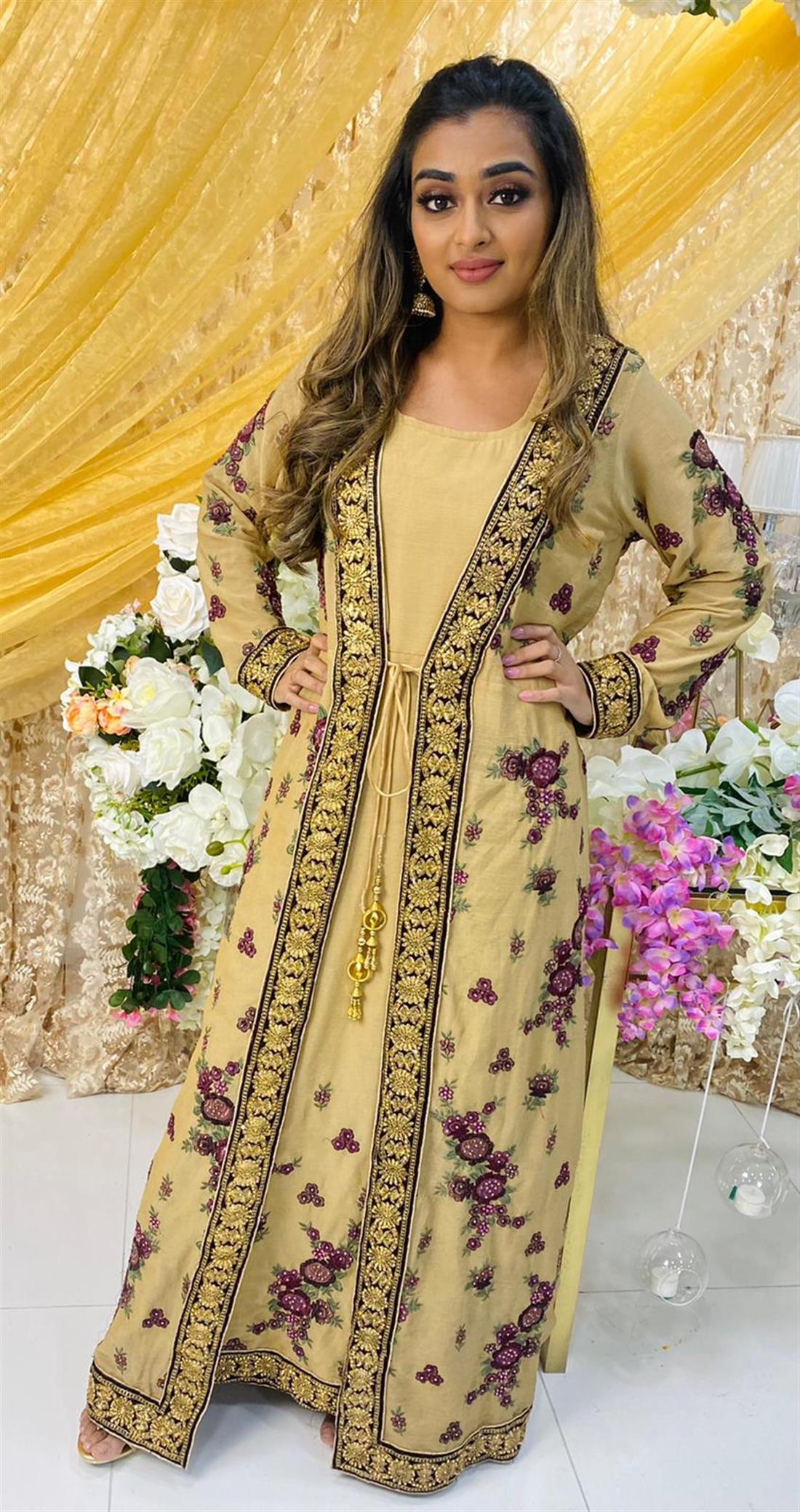 Light Gold Embroidered Maxi Bridal Partywear