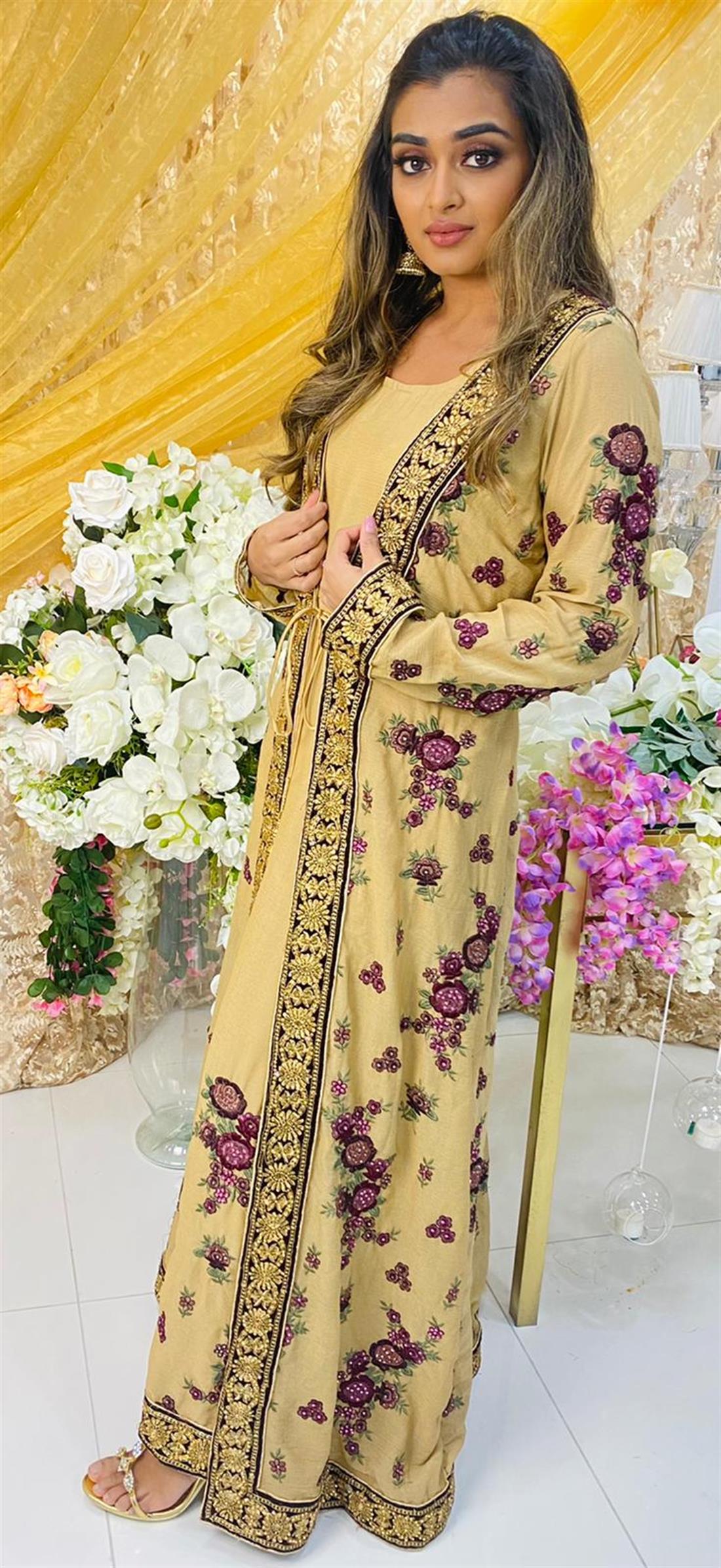 Light Gold Embroidered Maxi Bridal Partywear