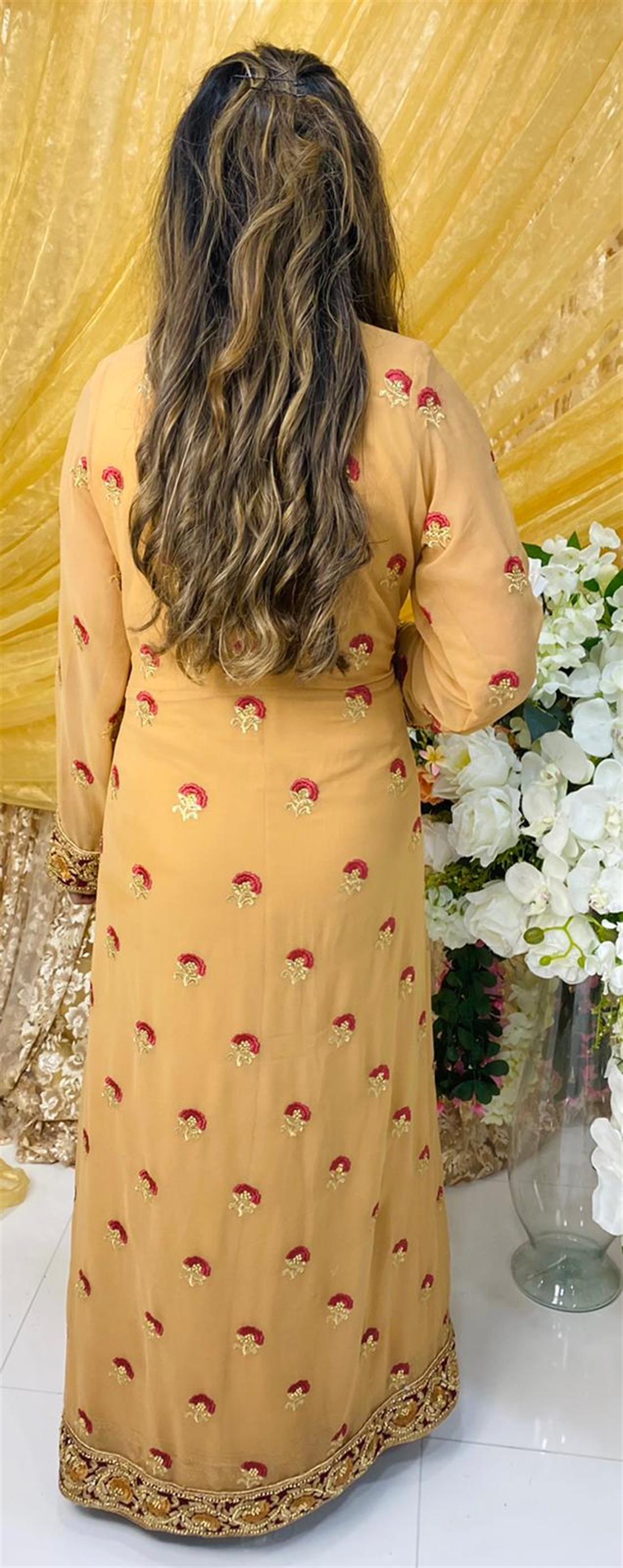 Peach Gold Embroidered Maxi Bridal Partywear